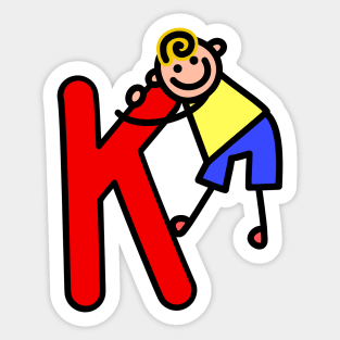 Letter K for Boys alphabet Kids Colorful Cartoon Character Sticker